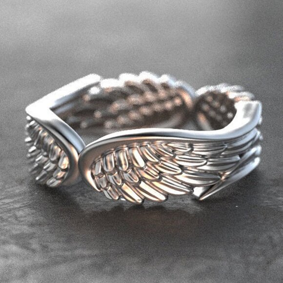 💎 Angel Wings Vintage Carved Beautiful Silver Ring for Women, INDN8372 - Picture 7 of 8